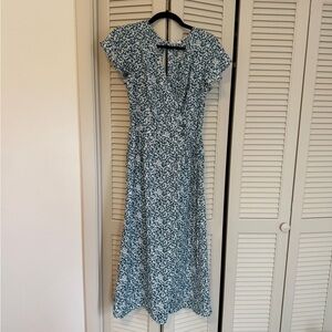 Women's Green Floral Faux wrap Midi Dress